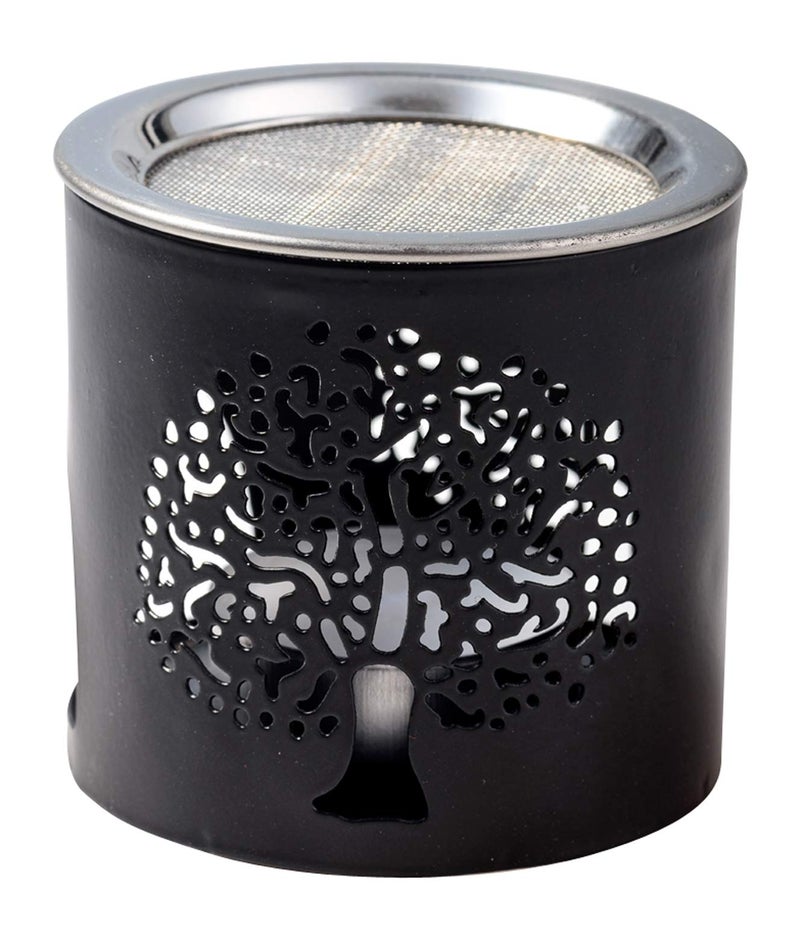 MaMeMi Handmade Black Iron Incense Burner/Incense Censer with Stainless Steel Sieve â€“ 2.36-Inch Height Featuring Tree of Life Motif â€“ Ideal for Aromatherapy and Tea Light Burning. Tealight Included - Image 1